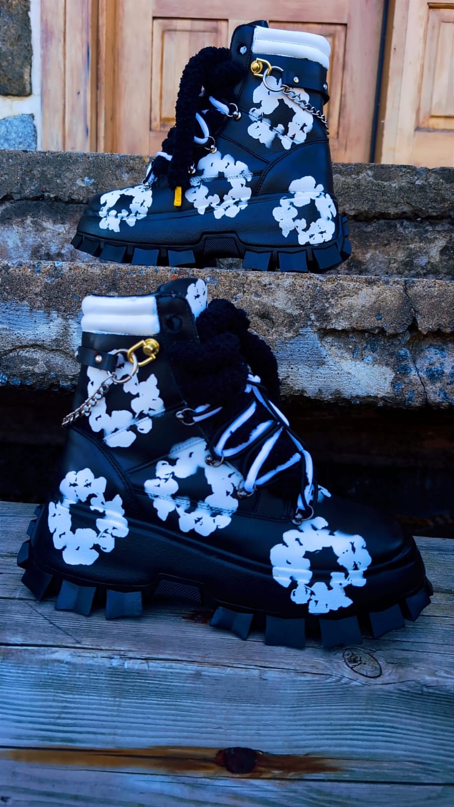 CUSTOM MIDNIGHT BLOSSOM PLATFORM BOOTS