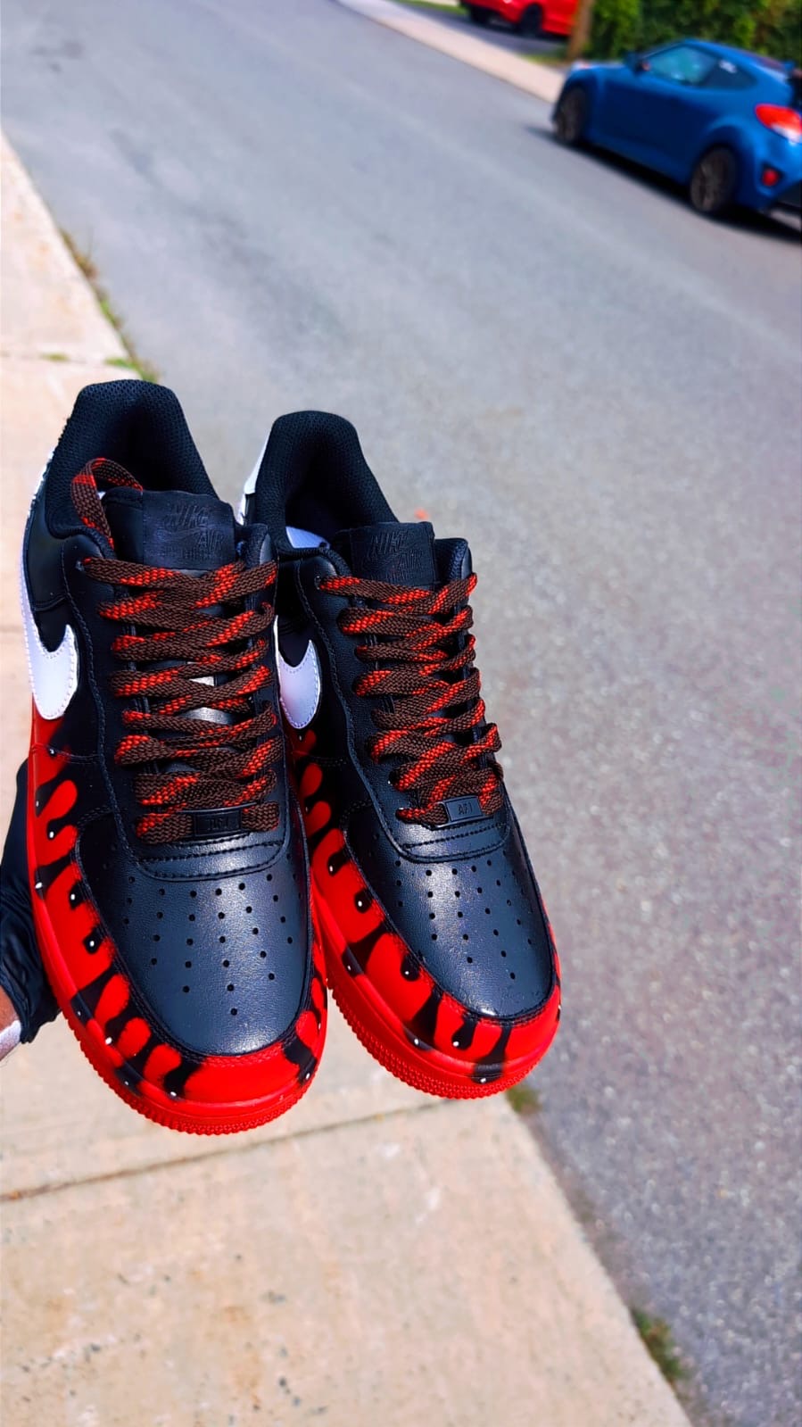 BLACK &amp; RED CUSTOM AF1 WITH WATER DROPLETS