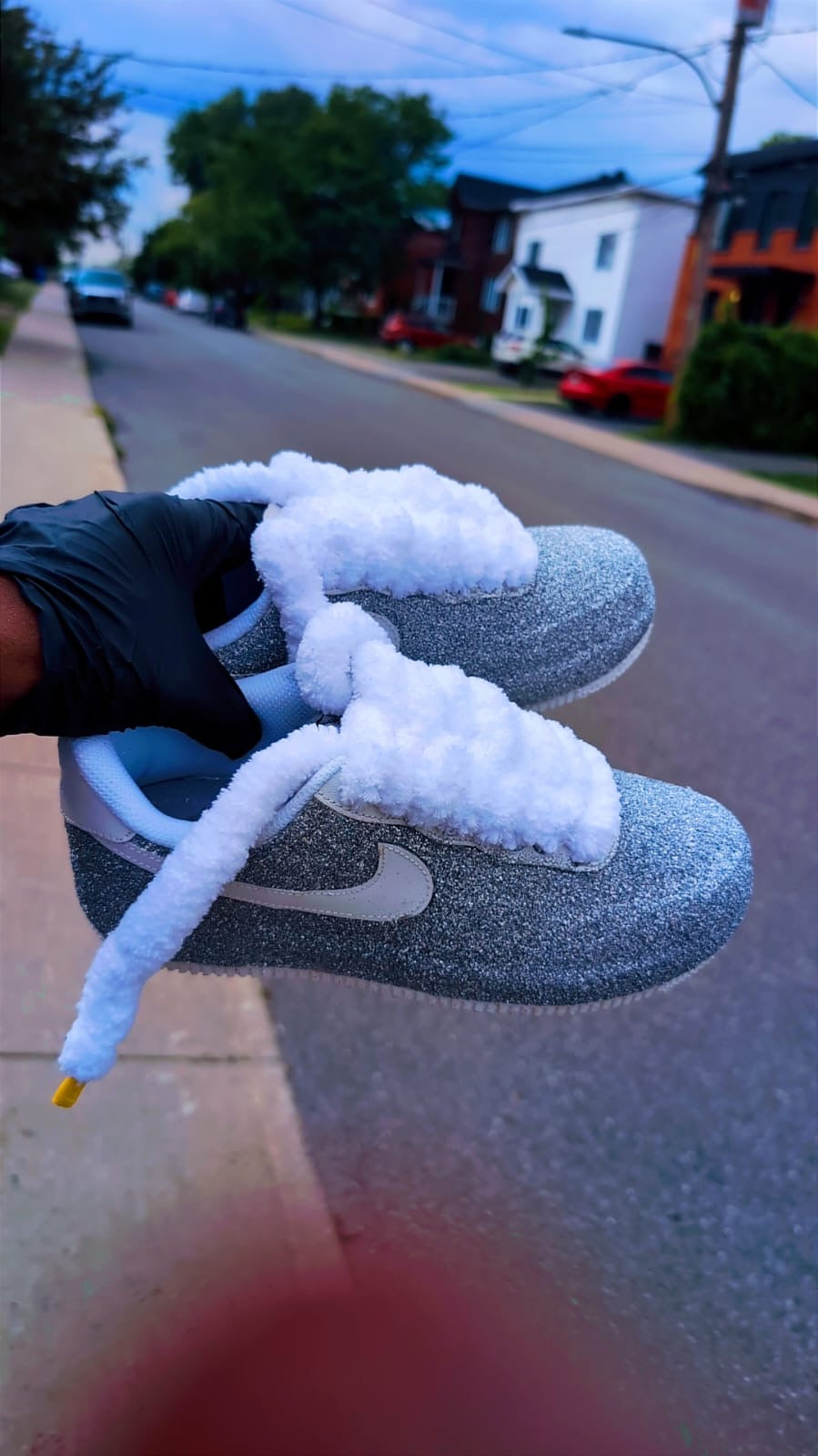 CUSTOM GREY GLITTER WITH FLUFFY LACE