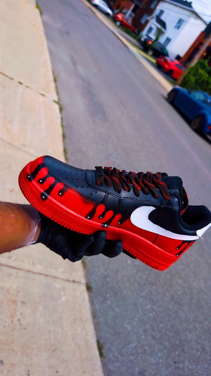 BLACK &amp; RED CUSTOM AF1 WITH WATER DROPLETS