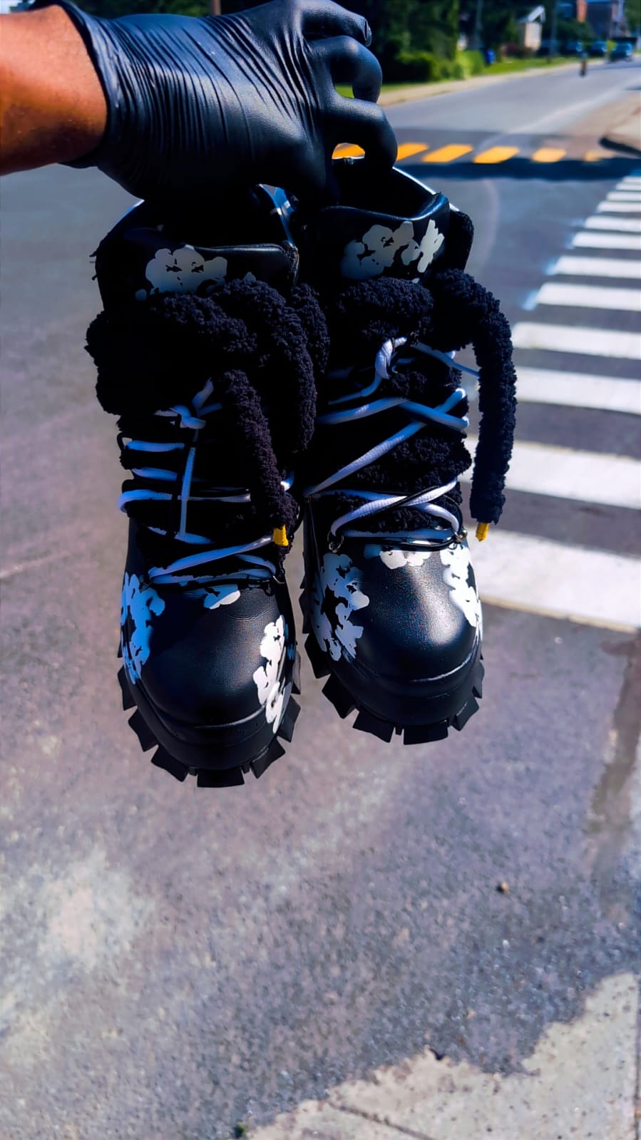 CUSTOM MIDNIGHT BLOSSOM PLATFORM BOOTS