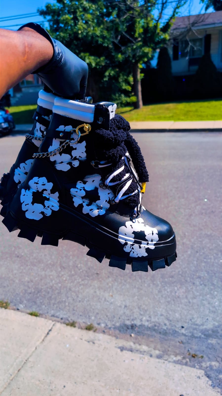 CUSTOM MIDNIGHT BLOSSOM PLATFORM BOOTS