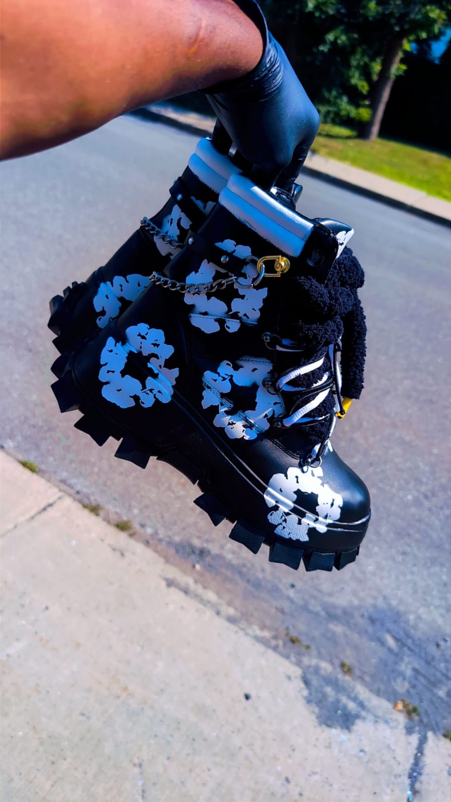 CUSTOM MIDNIGHT BLOSSOM PLATFORM BOOTS