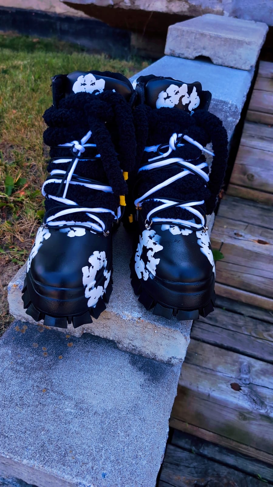 CUSTOM MIDNIGHT BLOSSOM PLATFORM BOOTS