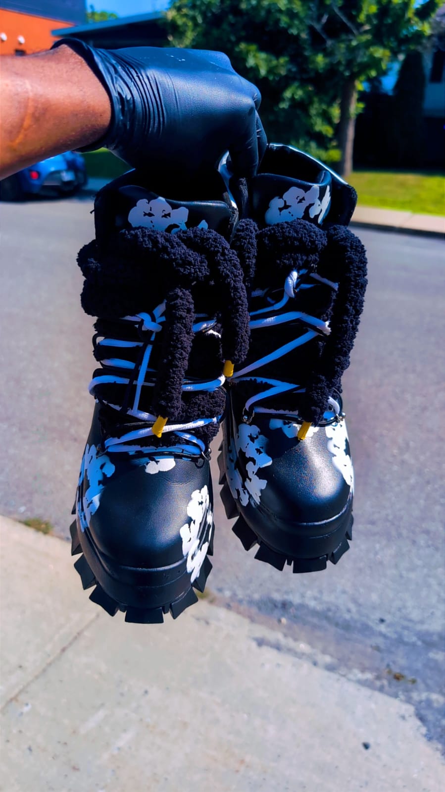 CUSTOM MIDNIGHT BLOSSOM PLATFORM BOOTS