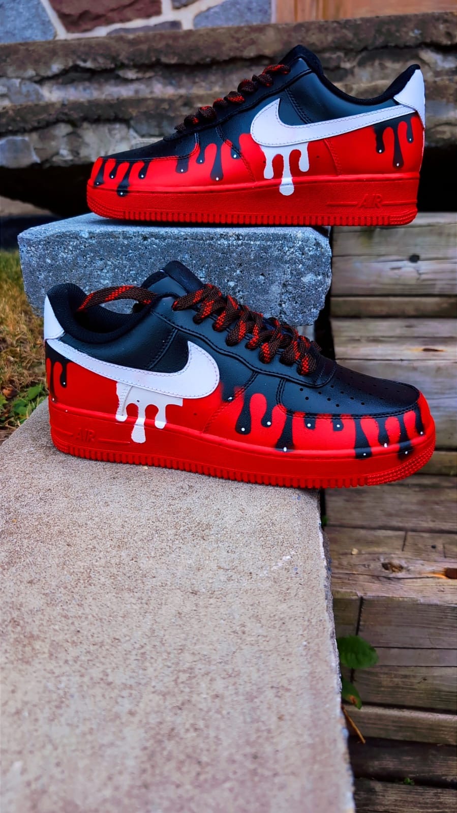 BLACK &amp; RED CUSTOM AF1 WITH WATER DROPLETS