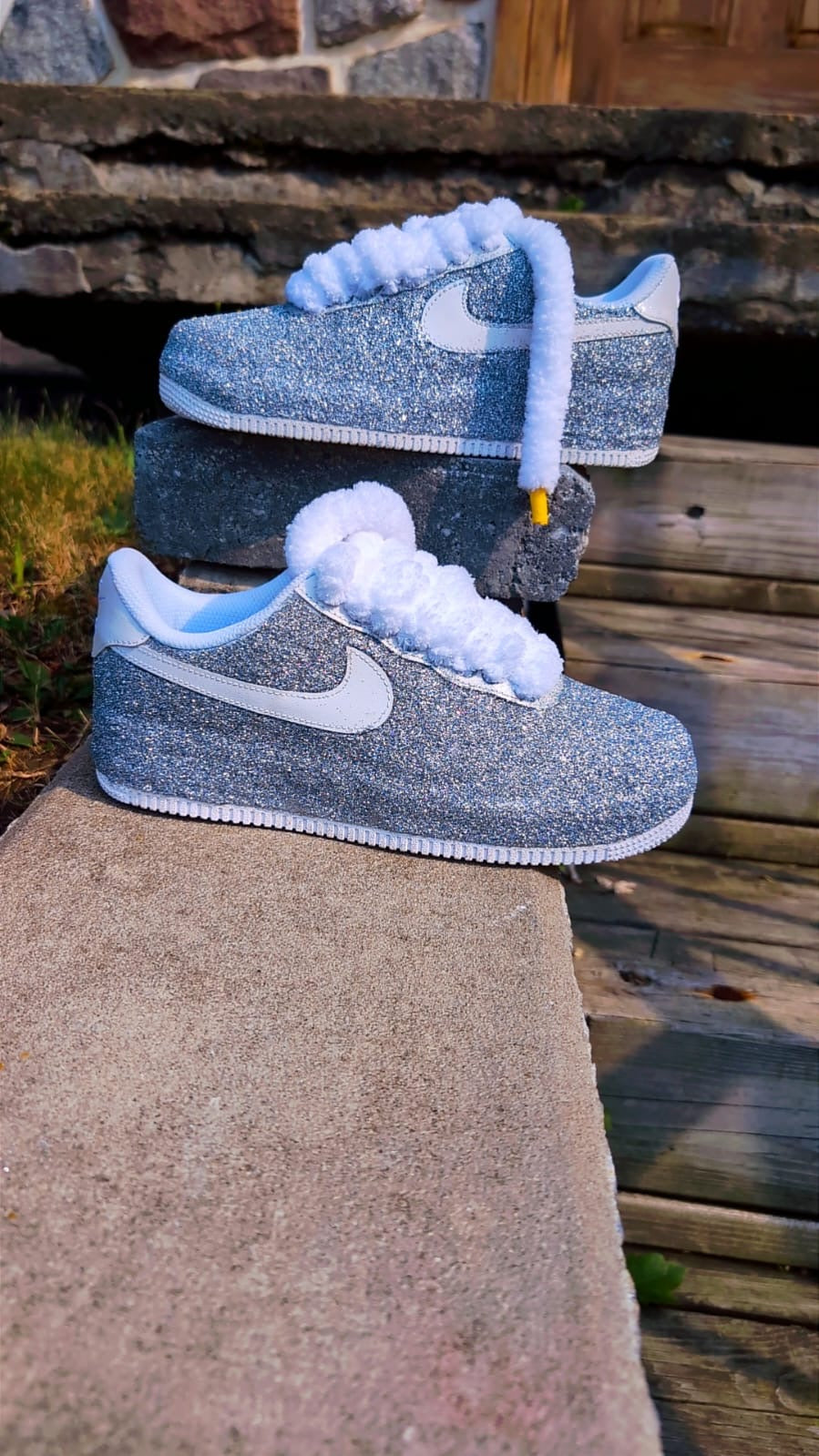CUSTOM GREY GLITTER WITH FLUFFY LACE