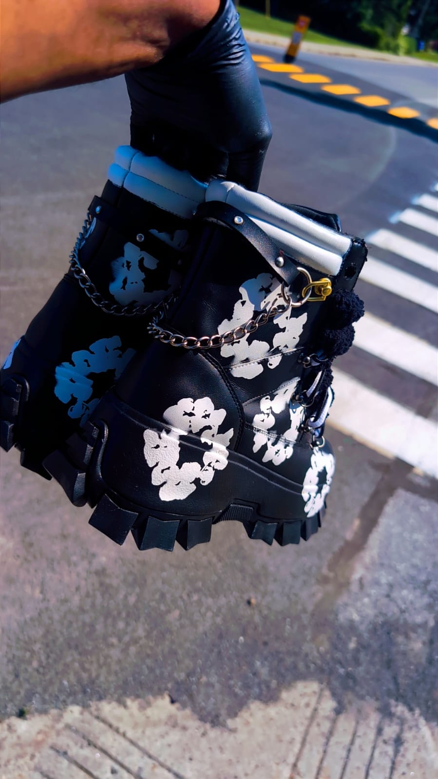 CUSTOM MIDNIGHT BLOSSOM PLATFORM BOOTS
