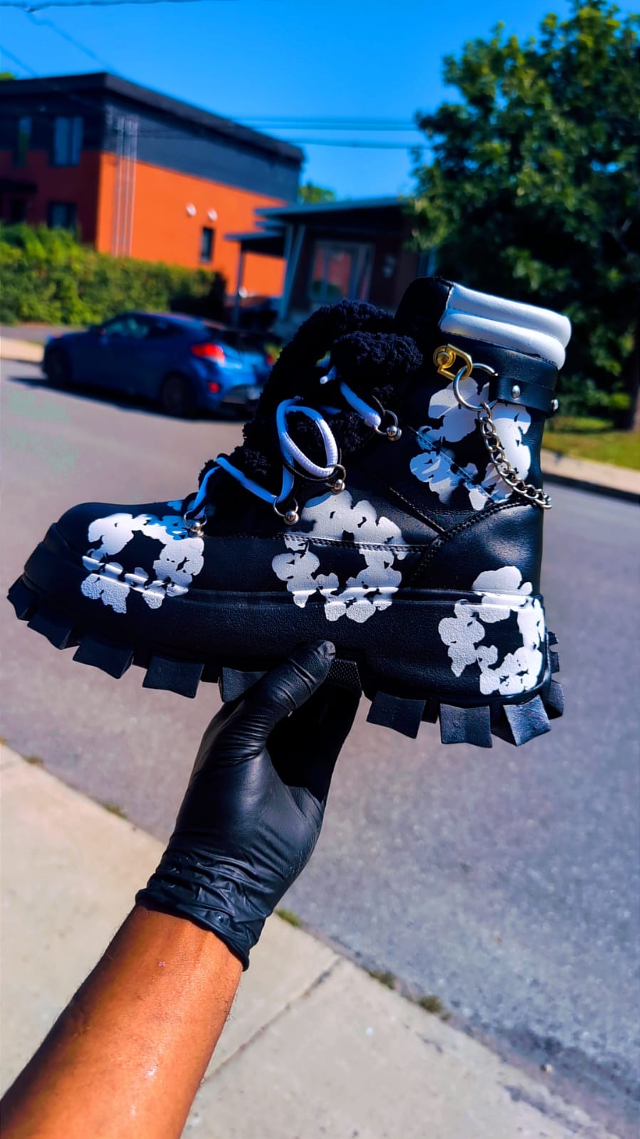 CUSTOM MIDNIGHT BLOSSOM PLATFORM BOOTS
