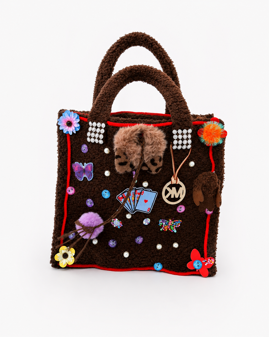 CUSTOM FLUFFY BROWN BAG WITL FLORAL, CARDS & MORAL DETAILS