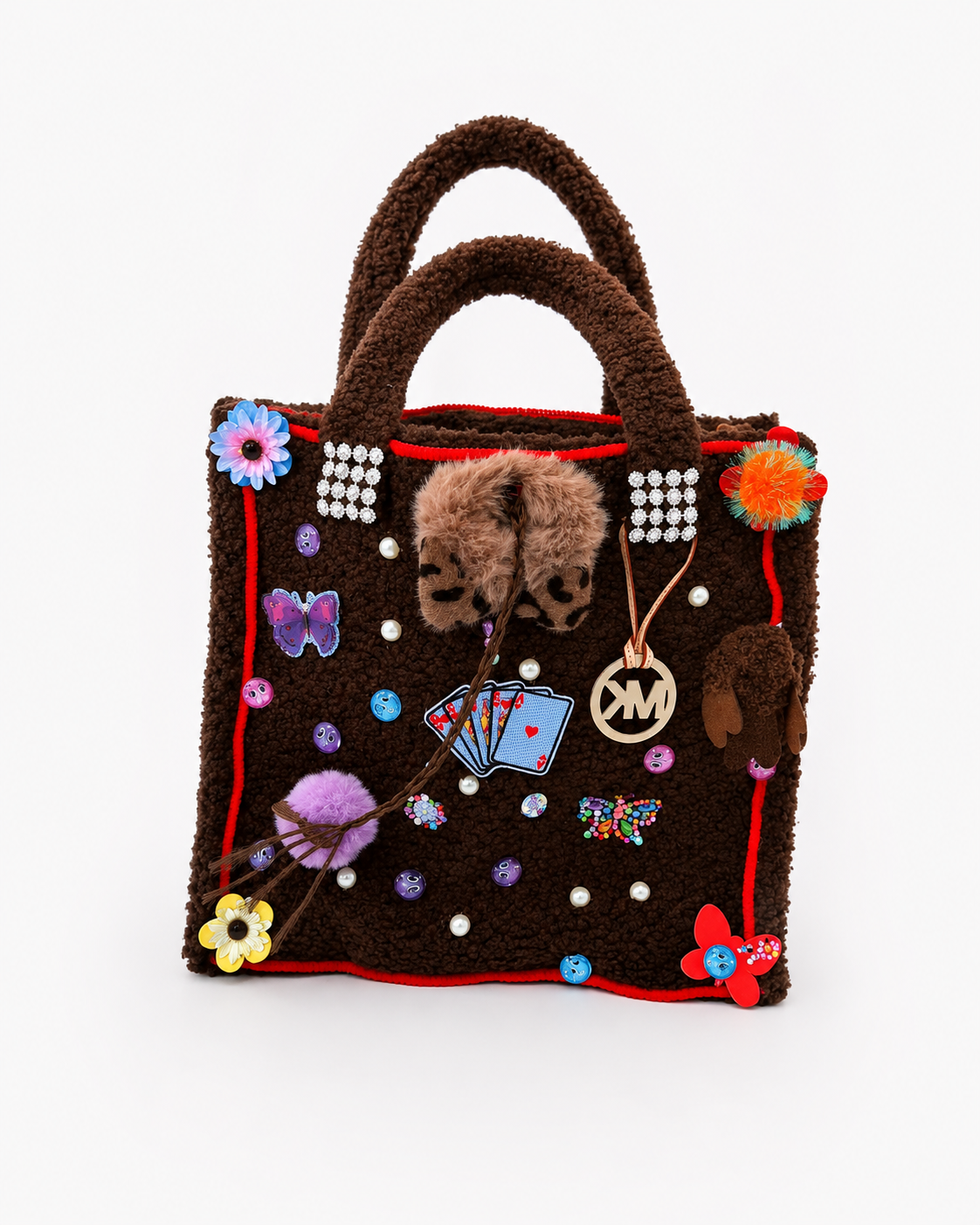CUSTOM FLUFFY BROWN BAG WITL FLORAL, CARDS & MORAL DETAILS