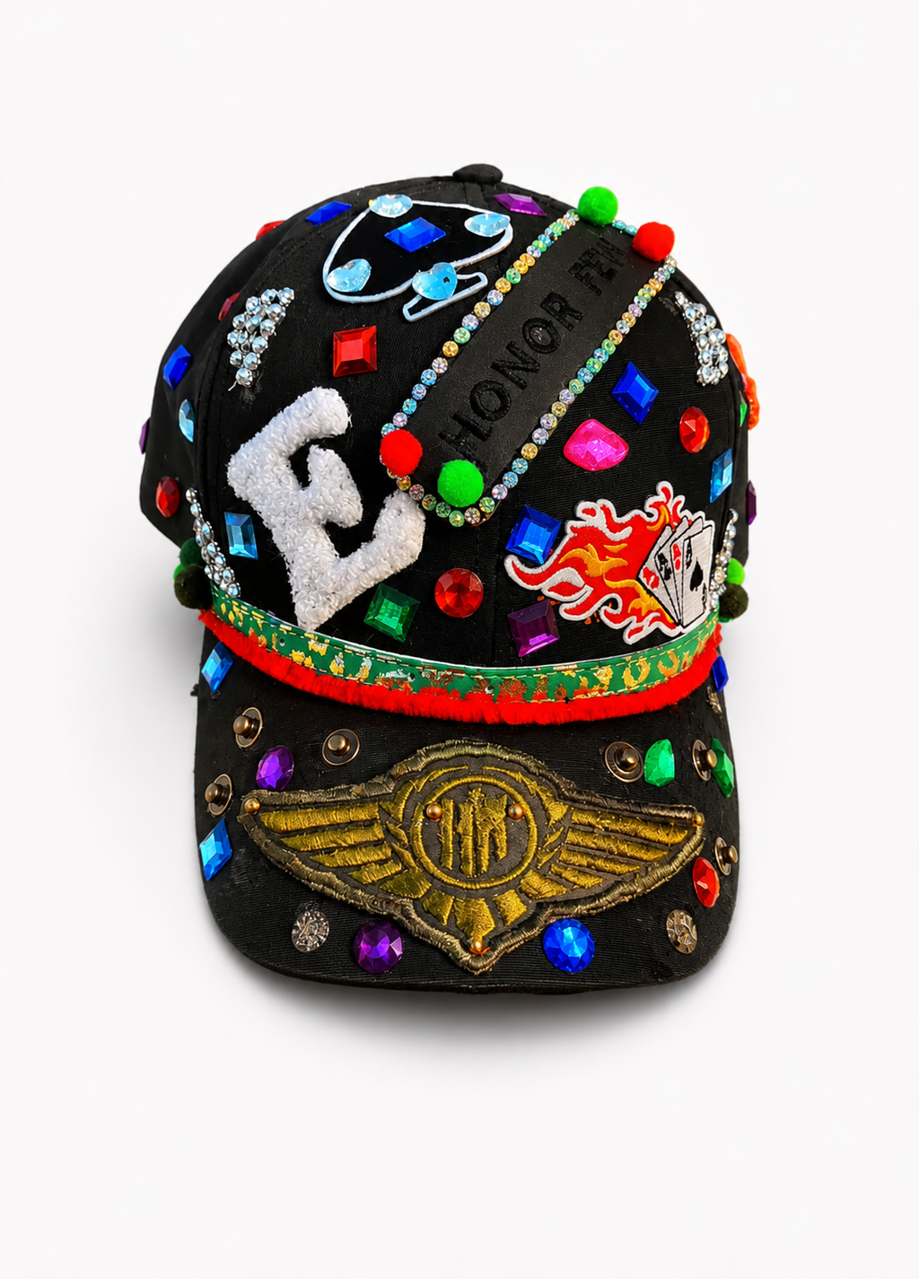 CUSTOM HANDMADE  BLACK CAP WITH DRIPPY DETAILS