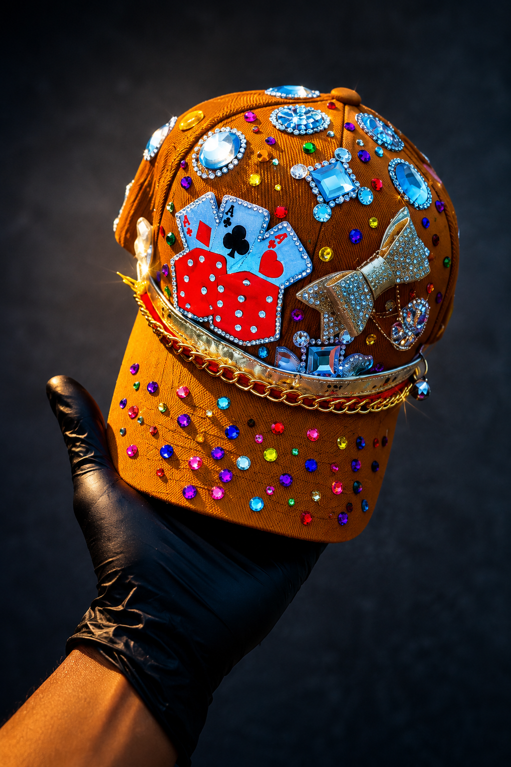 CUSTOM HANDMADE BROWN CAP WITH FASHION DETAILS