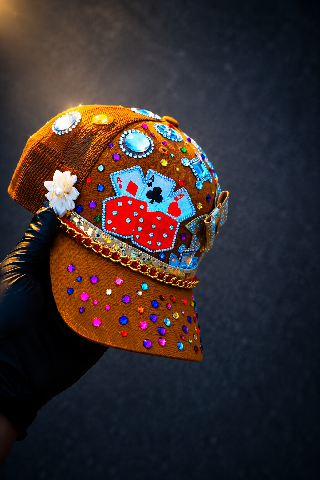 CUSTOM HANDMADE BROWN CAP WITH FASHION DETAILS