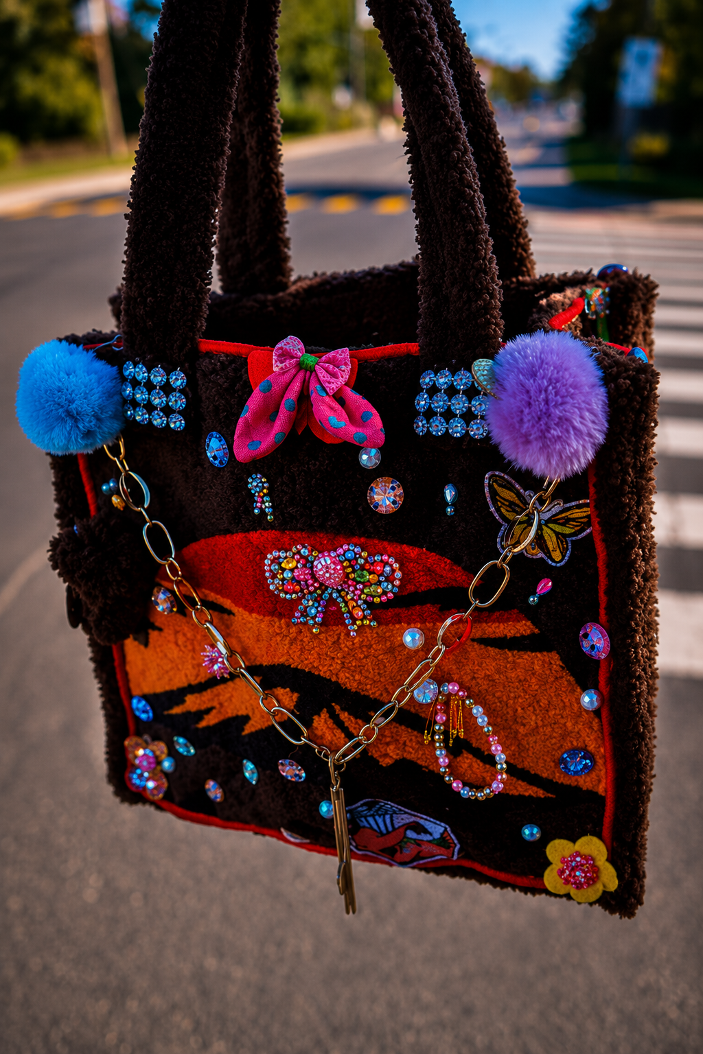 CUSTOM FLUFFY BROWN BAG WITL FLORAL, CARDS & MORAL DETAILS