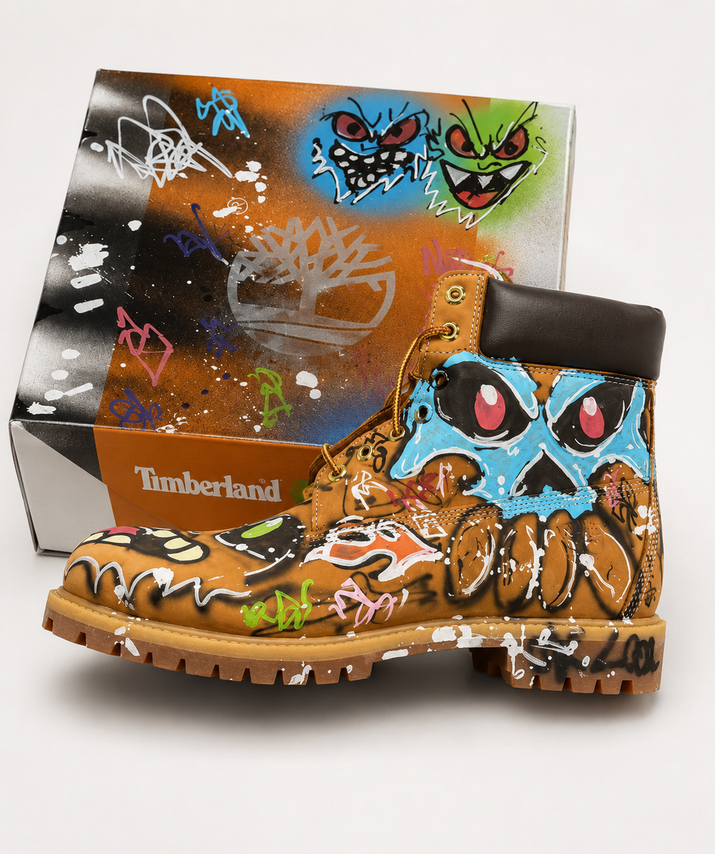 GRAFFITI-ADORNED TIMBERLAND BOOTS & BOX
