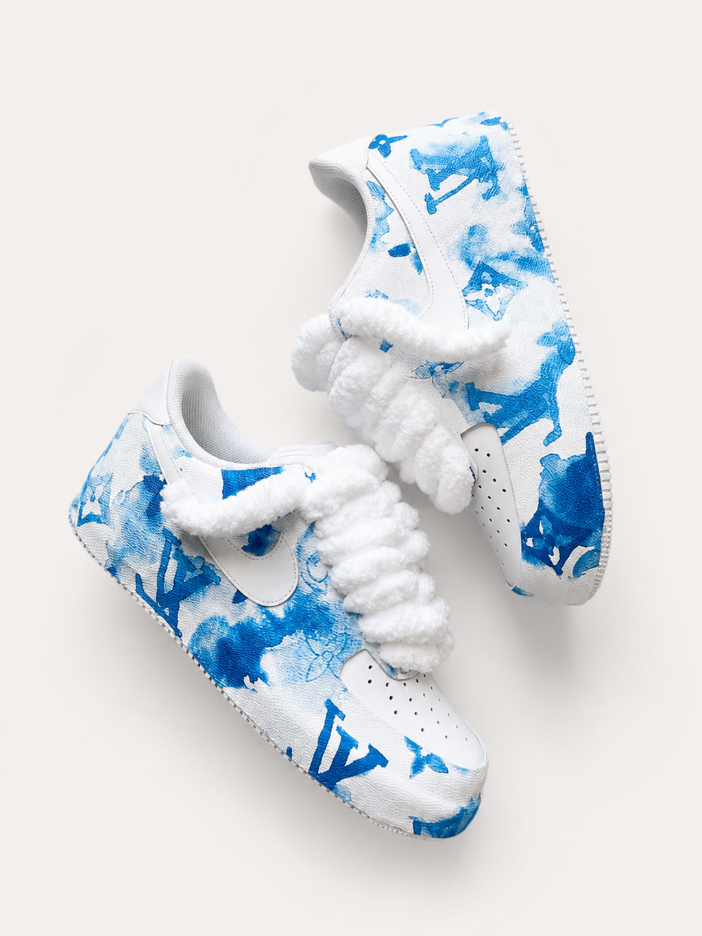 DESIGNER CUSTOM AF1 WITH BLUE WATERCOLOR ACCENTS