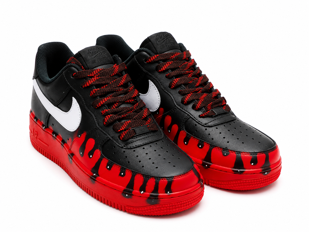 BLACK &amp; RED CUSTOM AF1 WITH WATER DROPLETS