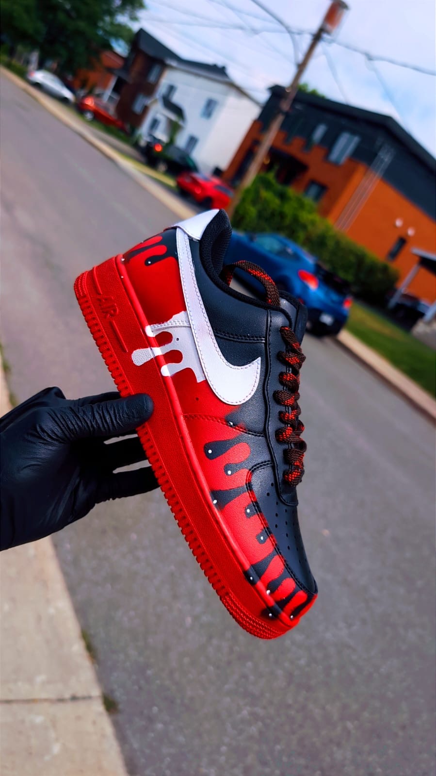 BLACK &amp; RED CUSTOM AF1 WITH WATER DROPLETS