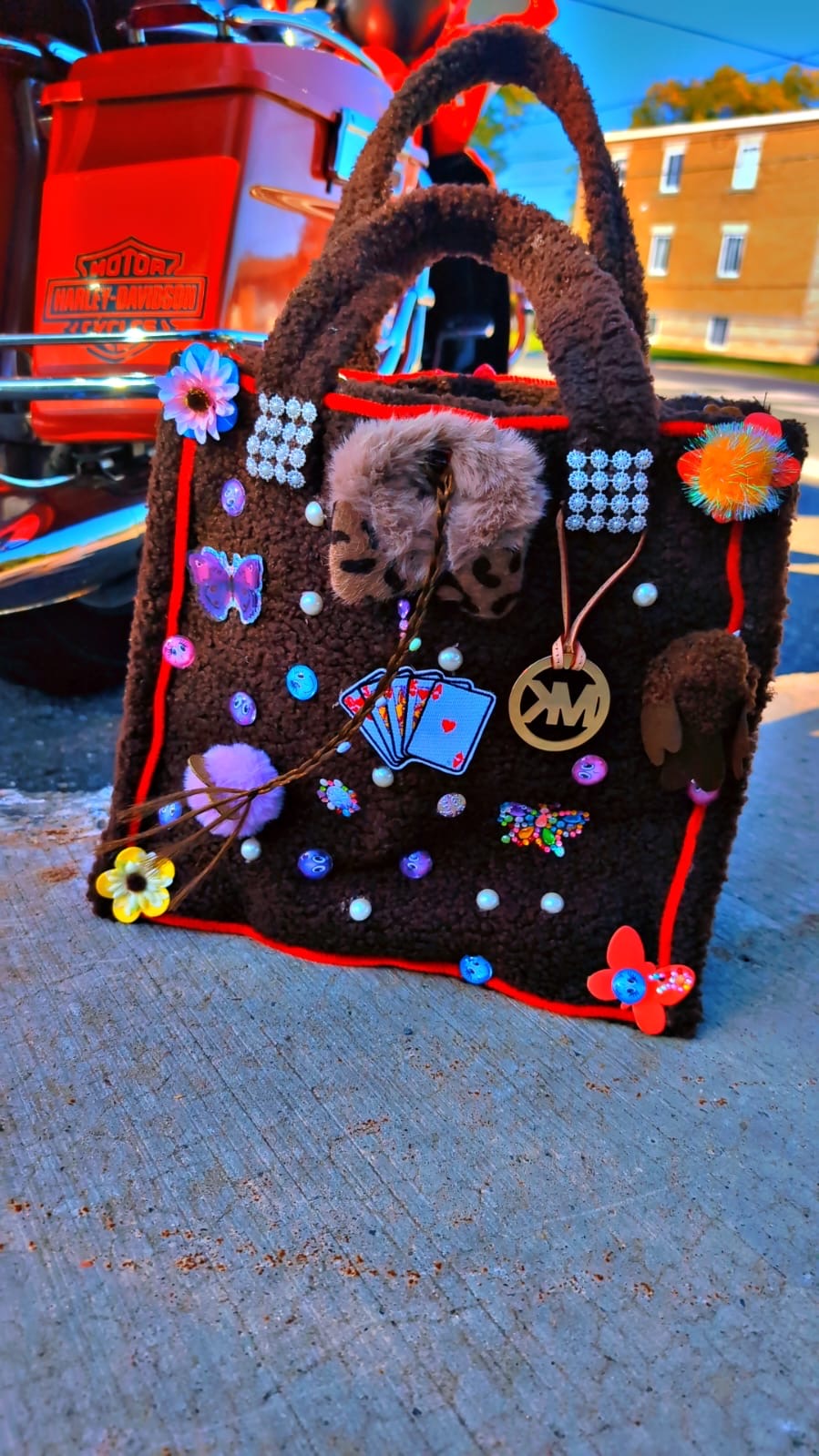 CUSTOM FLUFFY BROWN BAG WITL FLORAL, CARDS & MORAL DETAILS