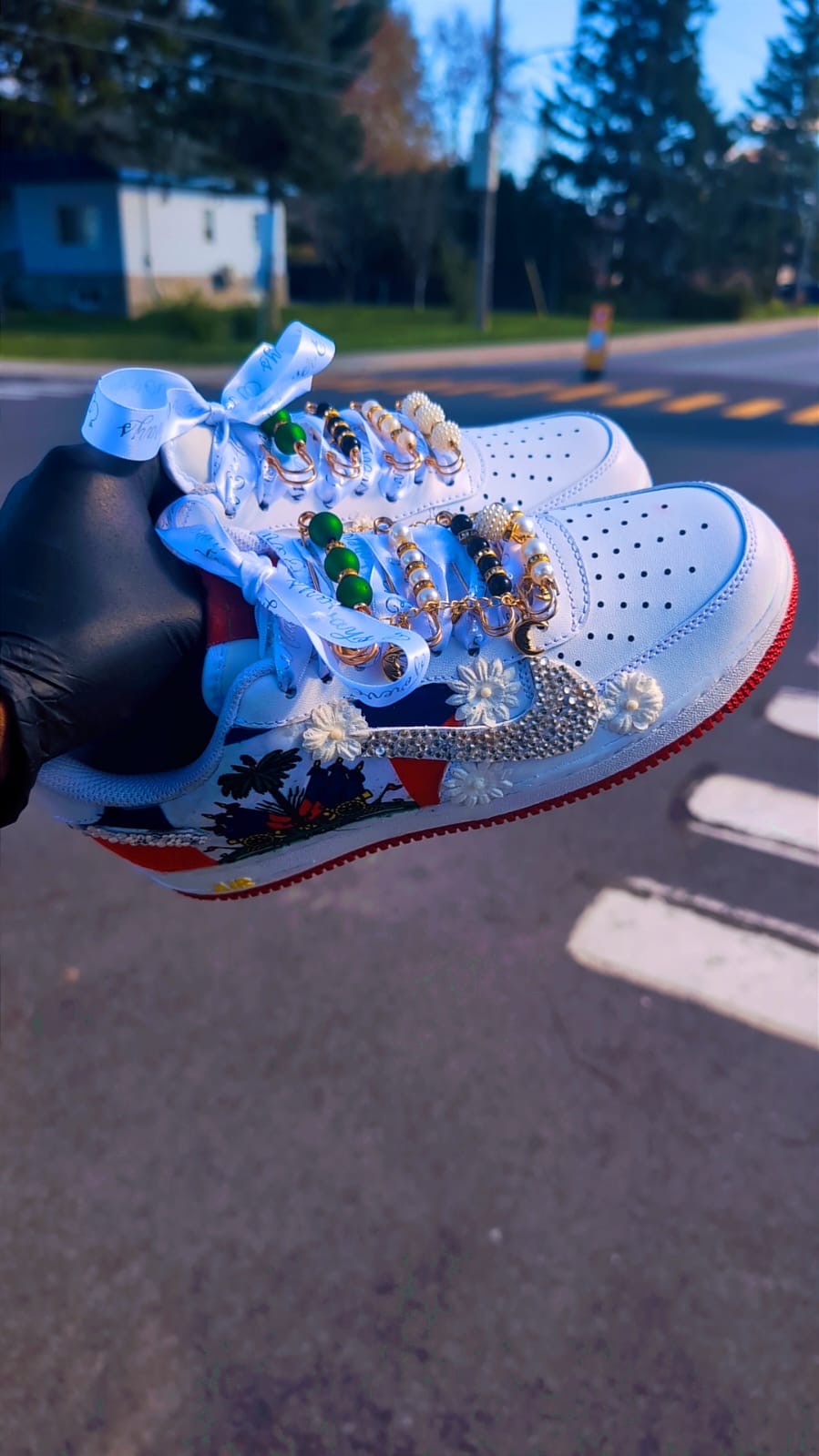 CUSTOM AF1 HAITIAN FLAG WITH FLORALS DETAILS - WC EDITION