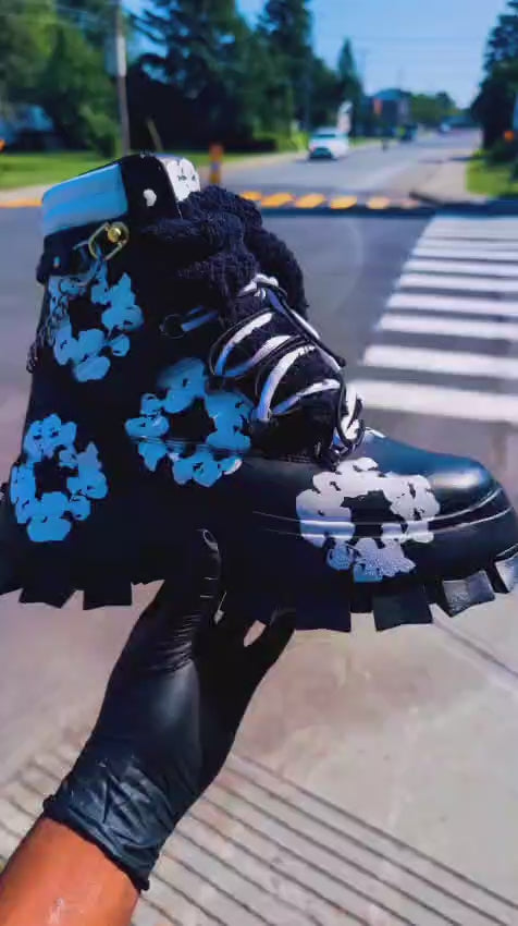 CUSTOM MIDNIGHT BLOSSOM PLATFORM BOOTS